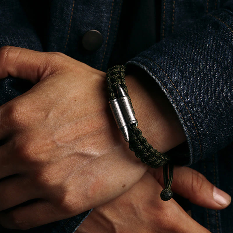 Minimalist 925 Sterling Silver Bullet Design Braided Rope Bracelet
