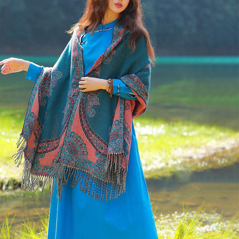 Tibetan Vine Leaves Pattern Design Shawl Cozy Travel Scarf Wrap