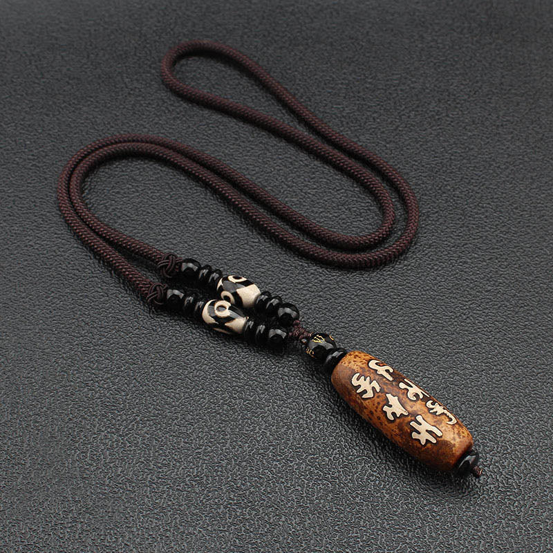 Tibet Om Mani Padme Hum Dzi Bead Avalokitesvara Pattern Wealth Necklace Pendant