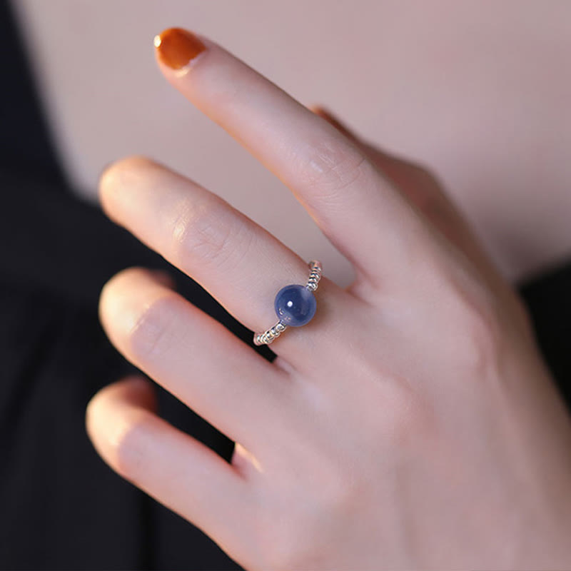 925 Sterling Silver Blue Candy Agate Healing Bead Ring