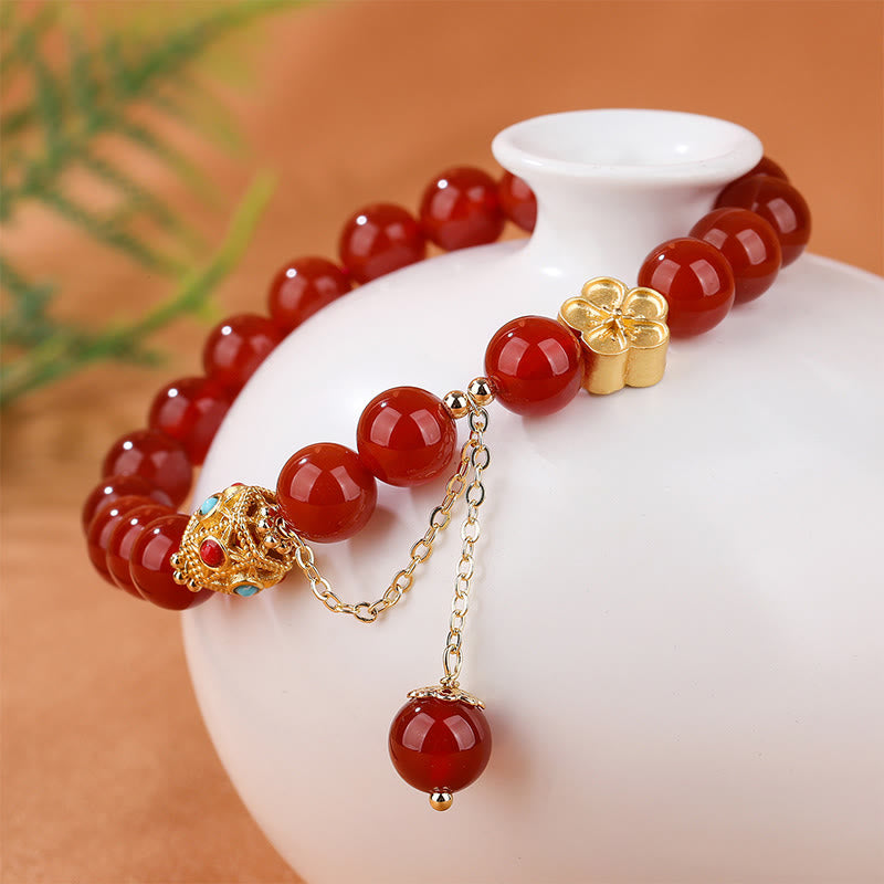 Natural Agate and Copper Peach Blossom Self-Acceptance Bracelet