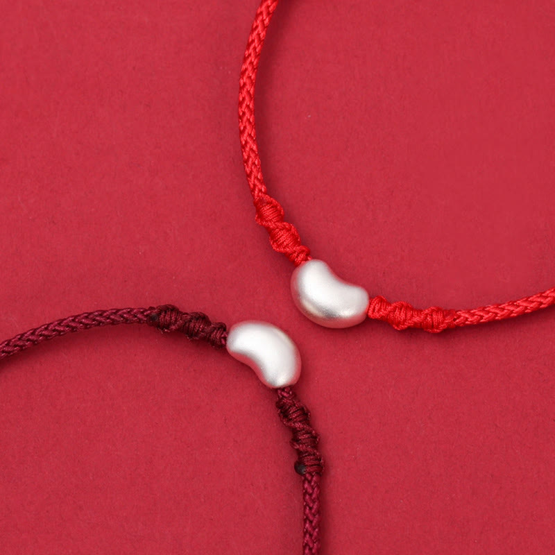 999 Sterling Silver Bean Design Luck Connection Handmade Braided Bracelet