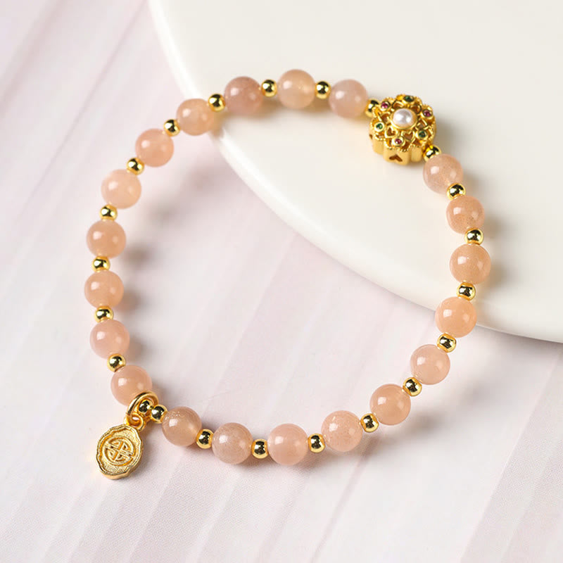 14K Gold Plated Fu Character Natural Crystal Energy Anchor Bracelet