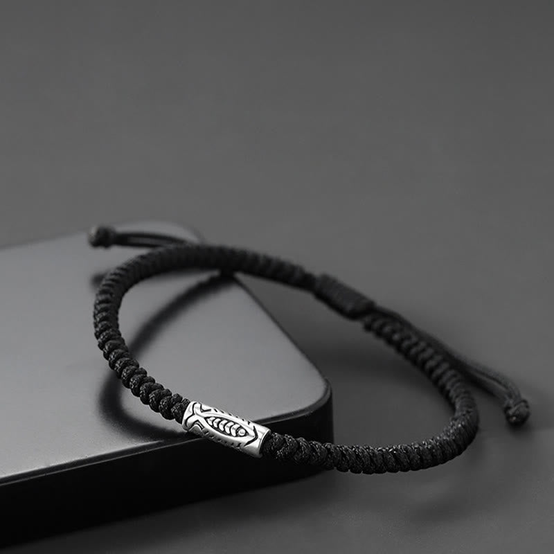 Hand-Braided Tibetan Black String Koi Fish Charm Bracelet