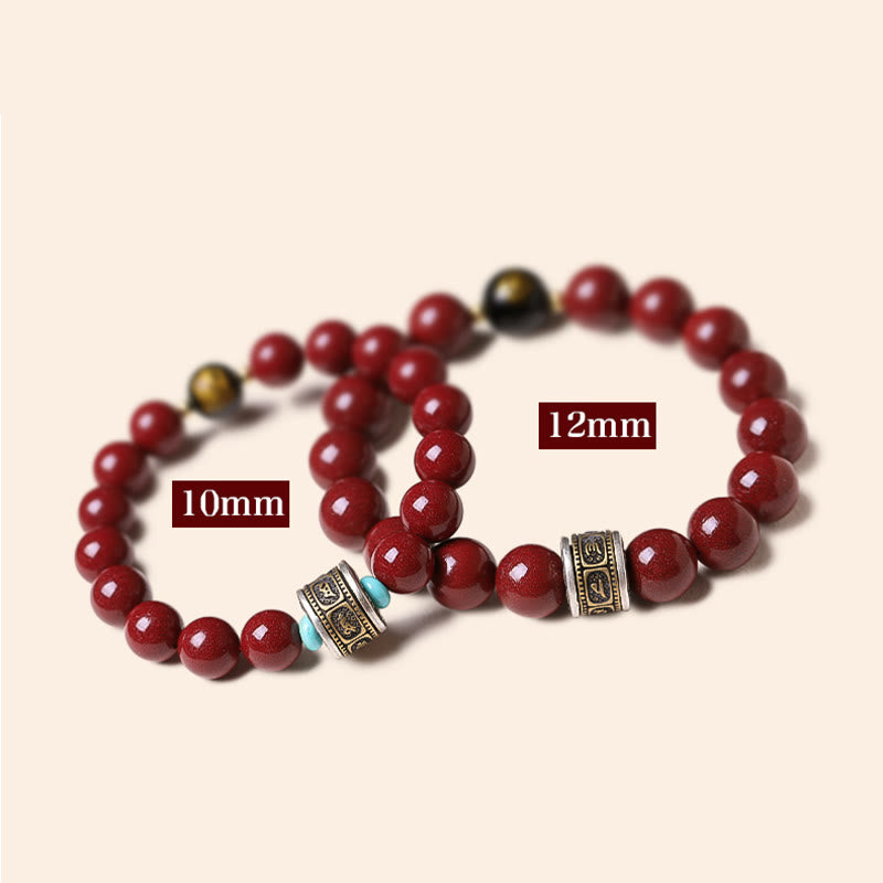 925 Sterling Silver Chinese Zodiac Natal Buddha Cinnabar Om Mani Padme Hum Calm Bracelet