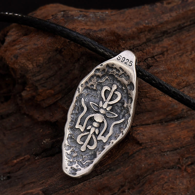 Tibetan 925 Sterling Silver Om Mani Padme Hum Dorje Vajra Engraved Strength Necklace Pendant