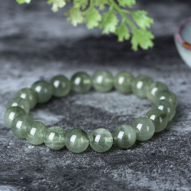 Handmade Natural Green Quartz Beaded Unisex Elastic Bracelet
