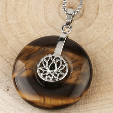 Tiger Eye Handcrafted Lotus Pendant Necklace for Mindfulness