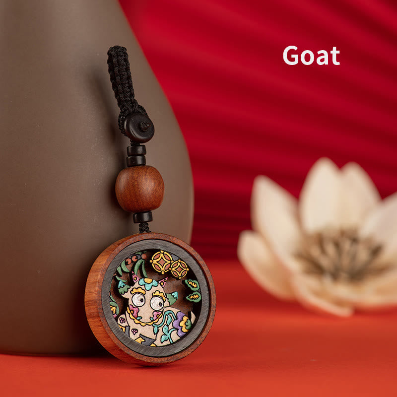 Year Of The Dragon Hand Painted Chinese Zodiac Rosewood Carved Calm Key Chain (Extra 35% Off | USE CODE: FS35)