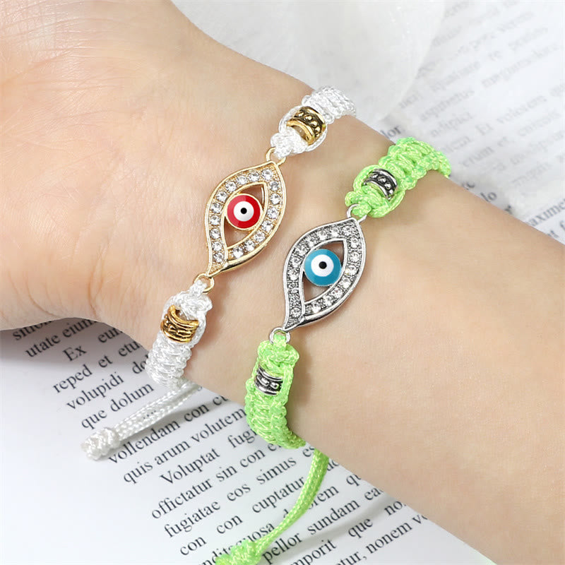 Handmade Evil Eye Red String Braided Bracelet with Gold or Silver Border