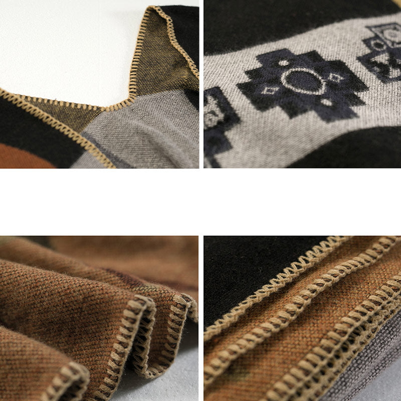 Tibetan Shawl Deer Vase Geometric Shapes Winter Cozy Travel Scarf Wrap