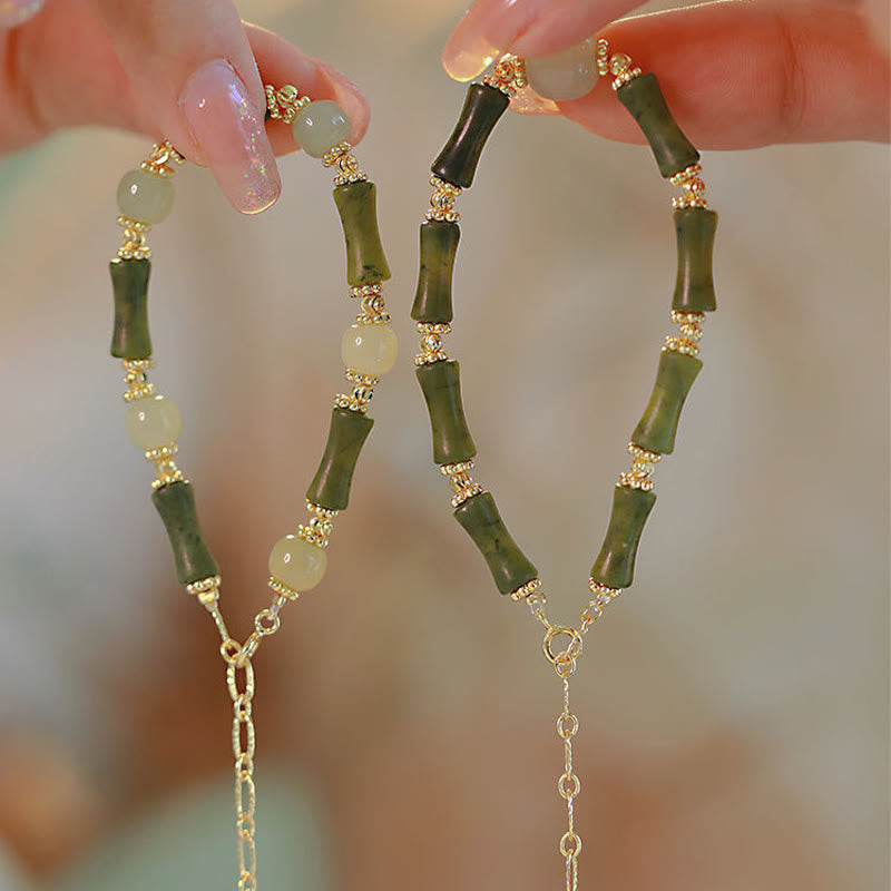 Glass Bead Bamboo Luck Strength Chain Bracelet