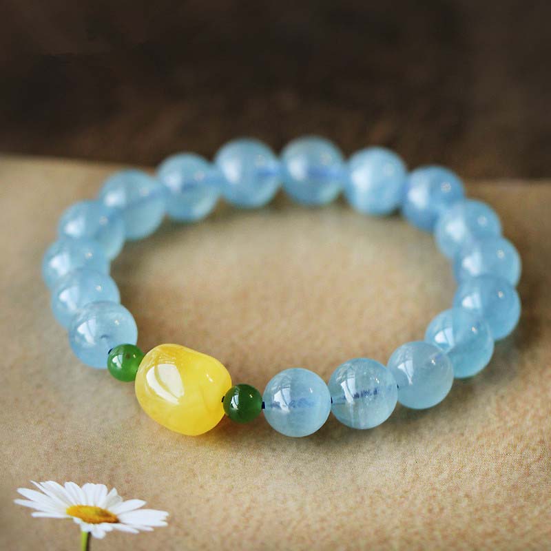 Natural Aquamarine and Amber Beaded Serenity Bracelet