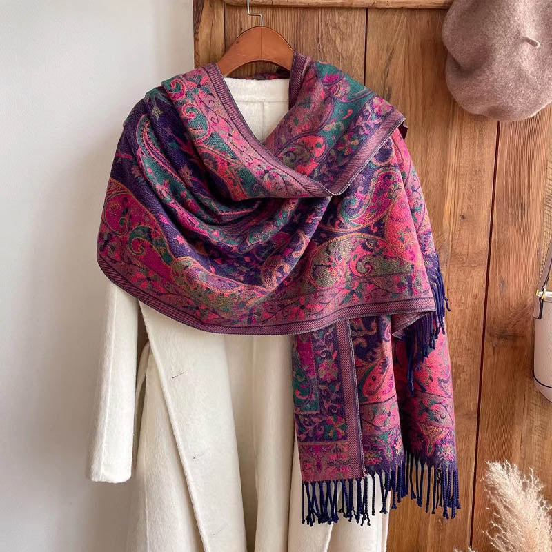Tibetan Flower Branch Tassel Shawl Cozy Travel Scarf Wrap