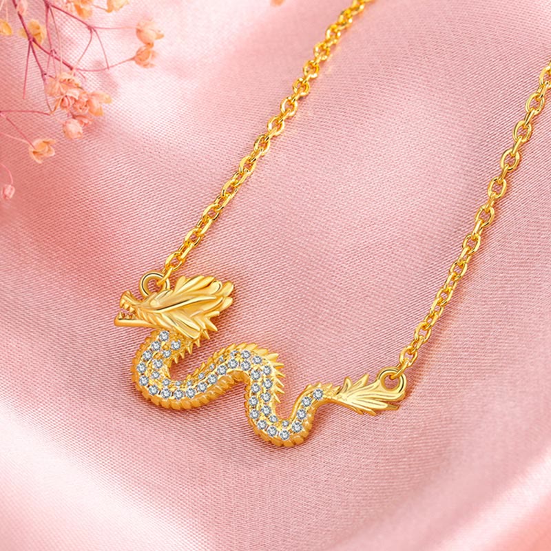 925 Sterling Silver Year Of The Dragon Auspicious Golden Dragon Luck Chain Necklace Pendant