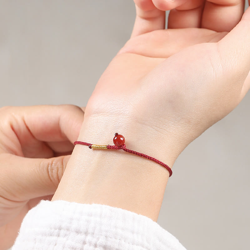 Natural Cinnabar or Red Agate Hand-Woven Red String Bracelet