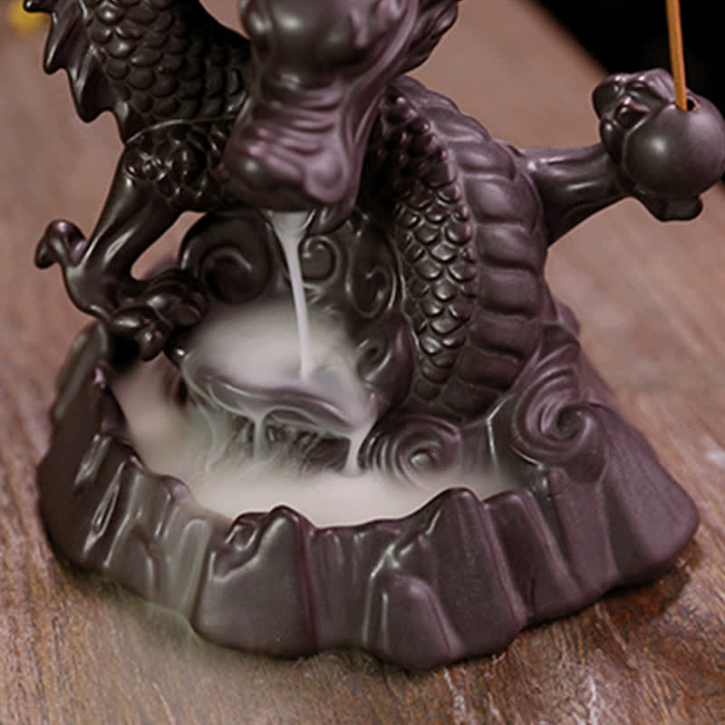 Ceramic Dragon Backflow Incense Burner Smoke Fountain with LED Option
