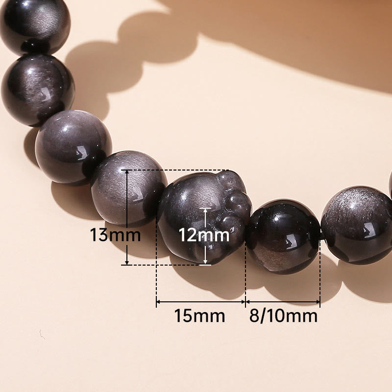 Natural Sheen Obsidian Beaded Cat Paw Charm Bracelet