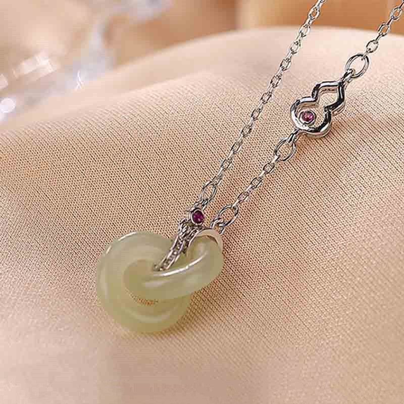 925 Sterling Silver Round Jade Luck Prosperity Necklace Chain Pendant