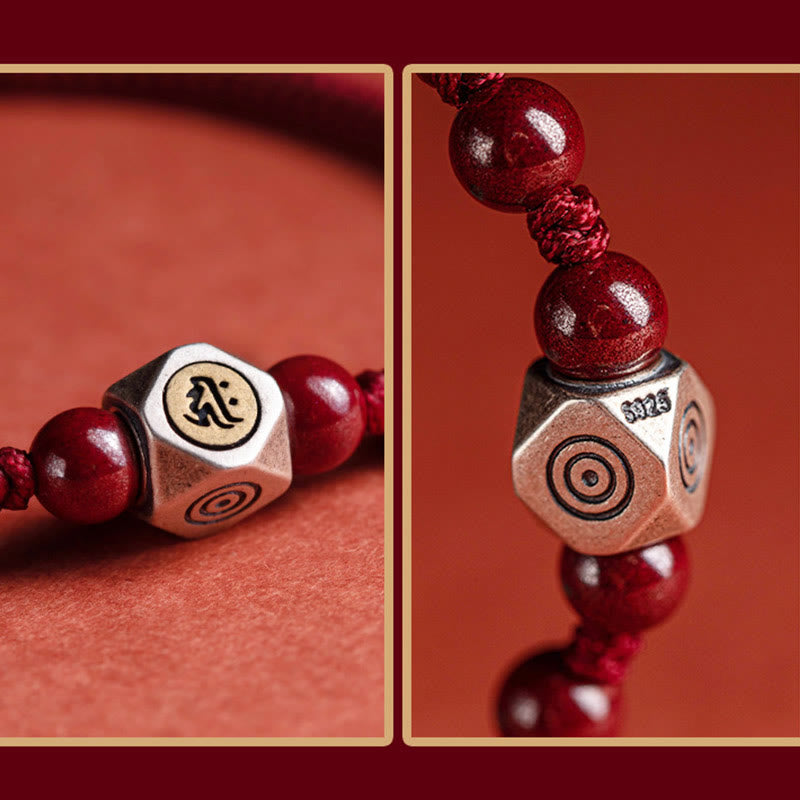 925 Sterling Silver Chinese Zodiac Natal Buddha Cinnabar Calm Bracelet