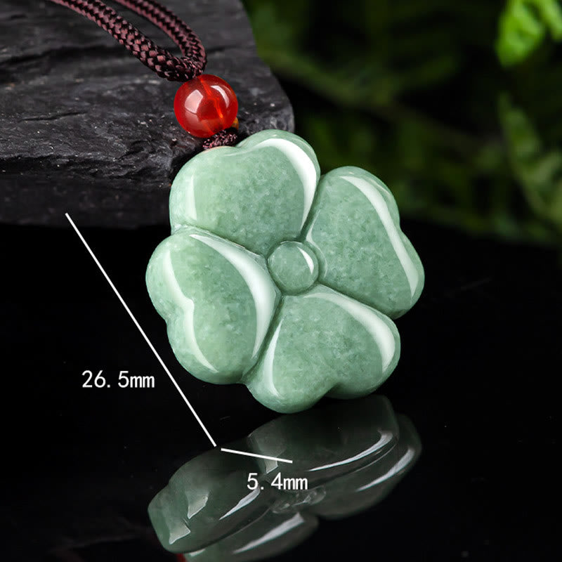 Natural Lucky Four Leaf Clover Jade Prosperity Necklace Pendant