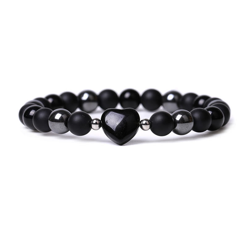 Black Onyx Tiger Eye Stone Crystal Love Heart Protection Bracelet