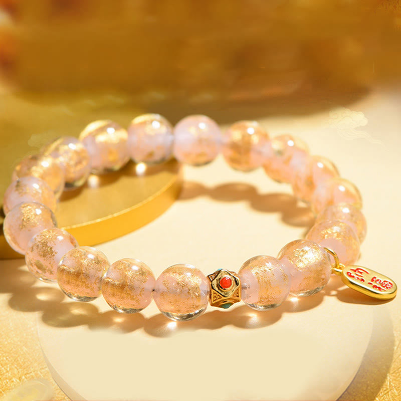 Vibrant Liuli Glass Bead Bracelet with Fu Prosperity Charm