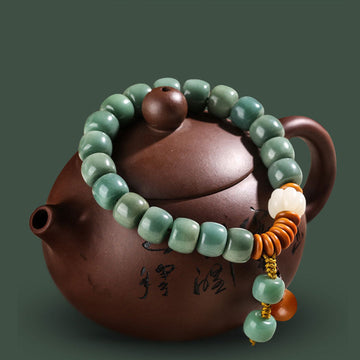 Cyan Speckled Bodhi Seed Beaded Meditation Bracelet