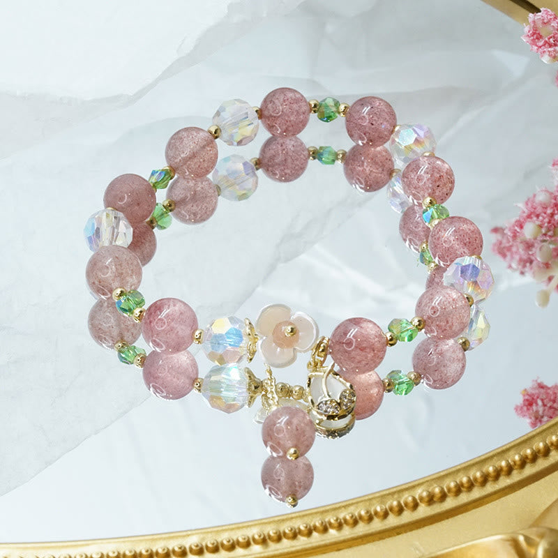 Natural Clear Quartz and Floral Gemstone Bracelet for Emotional Clarity