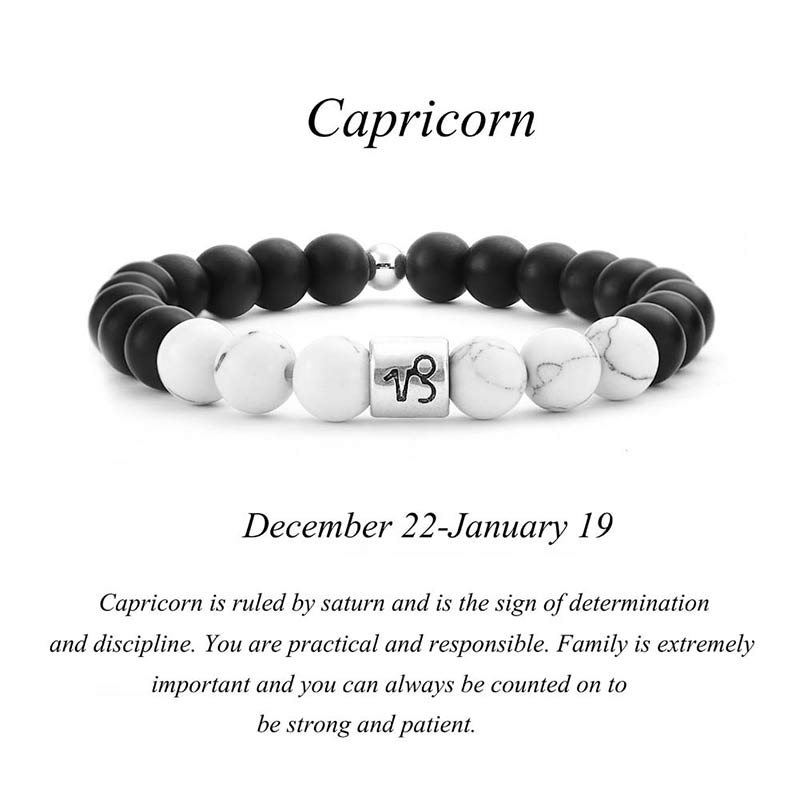 12 Constellations of the Zodiac Natural Frosted Stone White Turquoise Bead Fortune Bracelet
