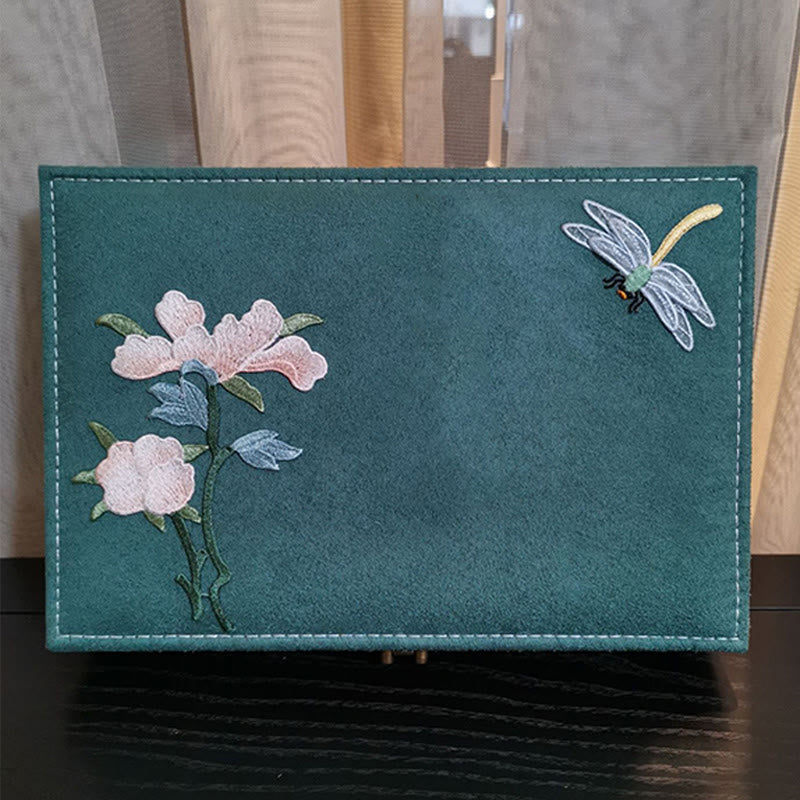 Floral & Dragonfly Flannel Single Layer Jewelry Organizer Box