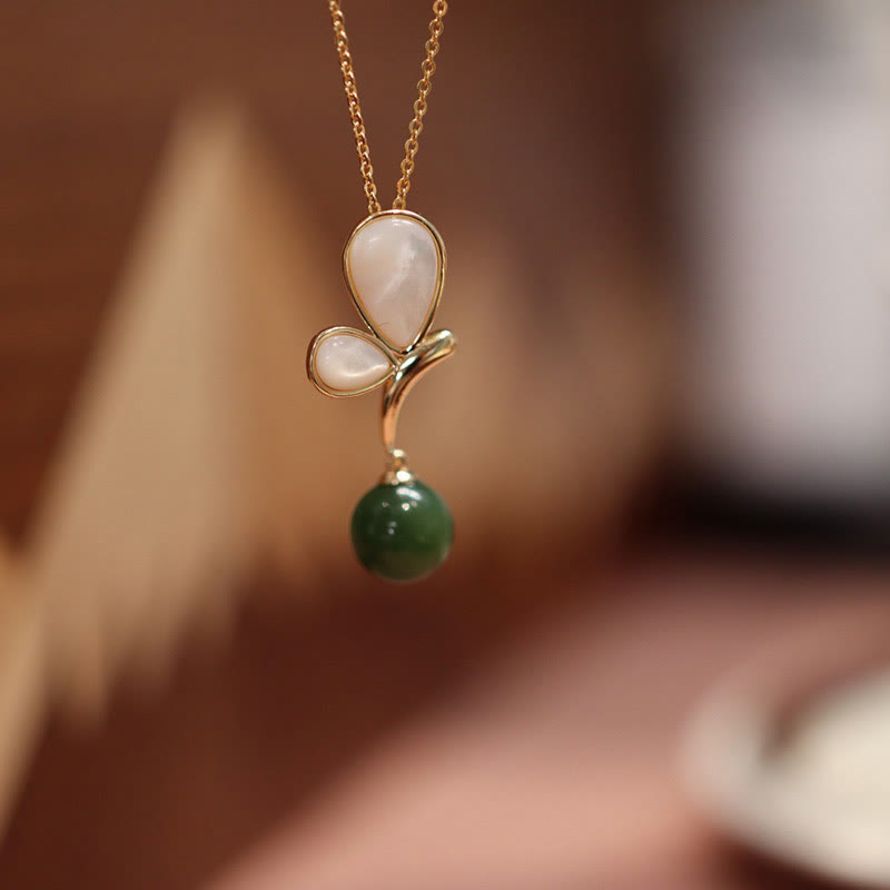 Natural Butterfly Tridacna Stone Cyan Jade Copper Plated Gold Calm Necklace Pendant Ring Earrings Set