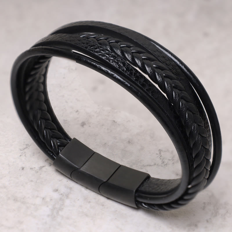 Natural Lava Rock Black Onyx Bead Leather Bracelet