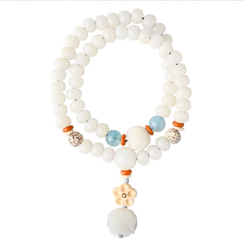 Tibetan White Jade Bodhi Lotus Blessing Bracelet