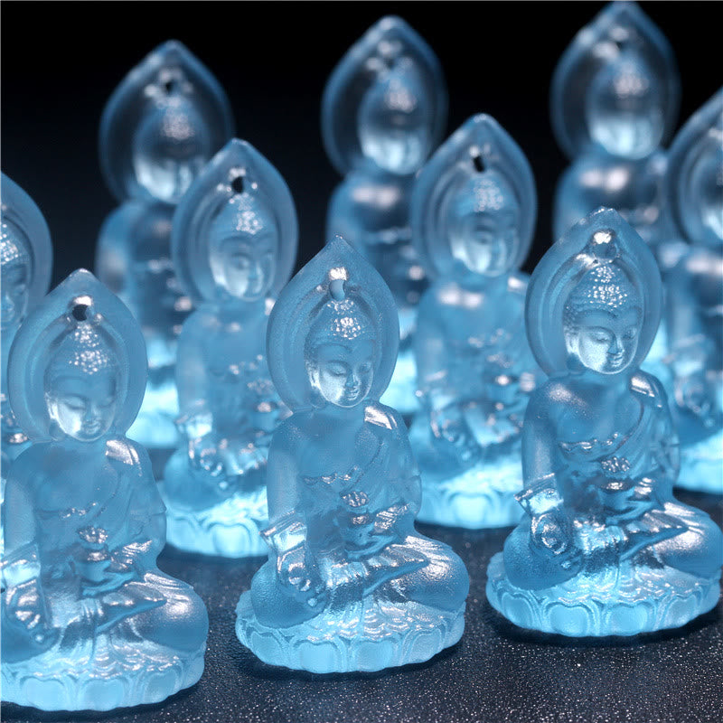 Blue Tathagata Buddha Medicine Buddha Liuli Crystal Serenity Amulet Necklace Pendant