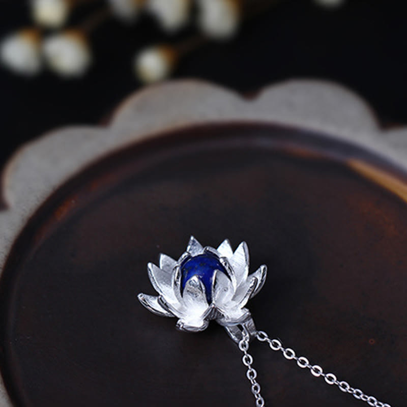 925 Sterling Silver Lazurite Lotus Flower Self Care Necklace Pendant