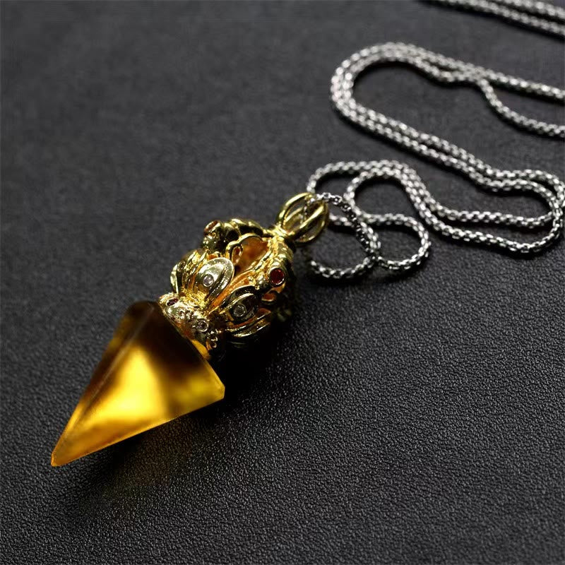 Tibetan Dorje Vajra 4 Prong Lotus Liuli Crystal Strength Necklace Pendant