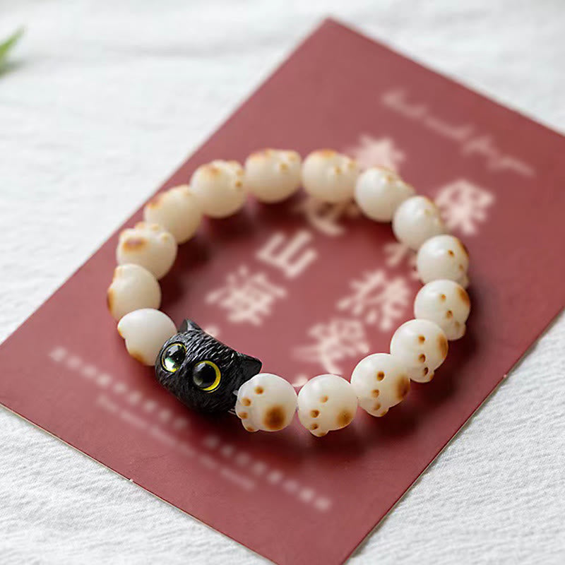Natural Bodhi Seed Red Sandalwood Lovely Paw Lucky Cat Peace Bracelet