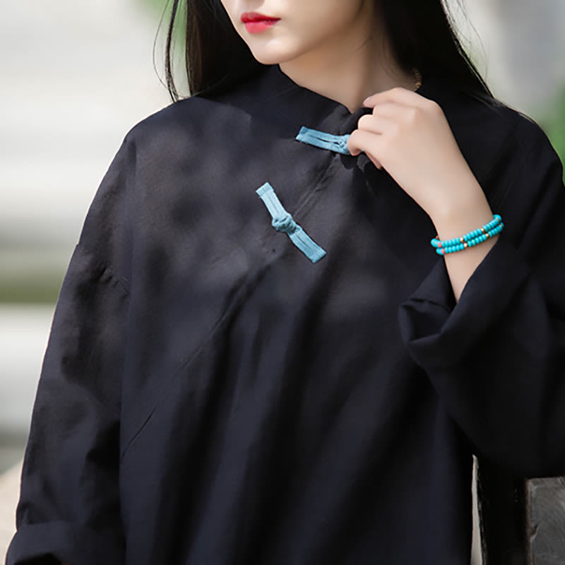 Ramie Linen Loose Blouse Women Long Sleeve Shirt Chinese Hanfu Top