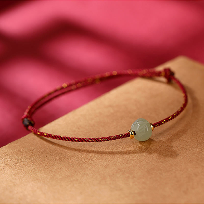 925 Sterling Silver Plated Gold Hetian Jade Lotus Luck Red String Bracelet