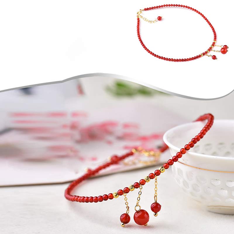 Natural Red Agate Stone Grounding Anklet for Logical Clarity