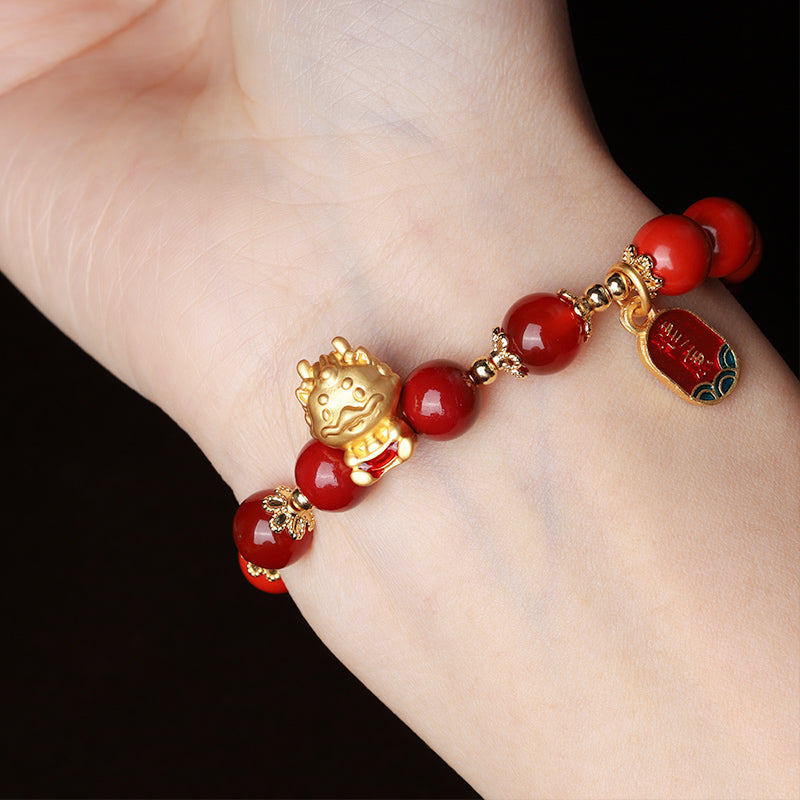 Year of the Dragon Natural Cinnabar Ingot Protection Bracelet