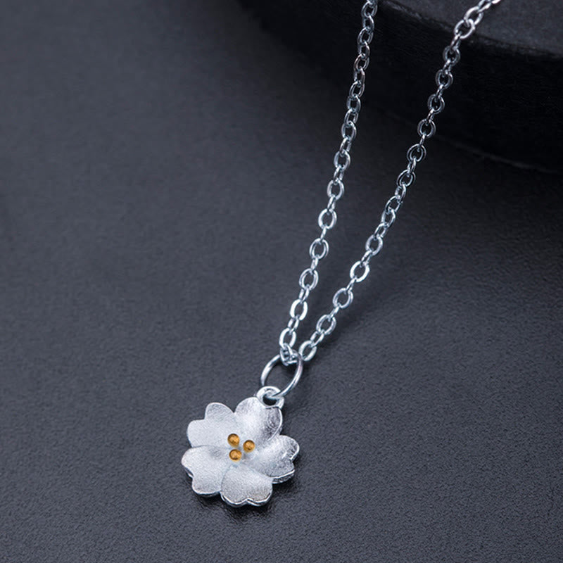 925 Sterling Silver Cherry Blossom Flower Blessing Necklace Pendant