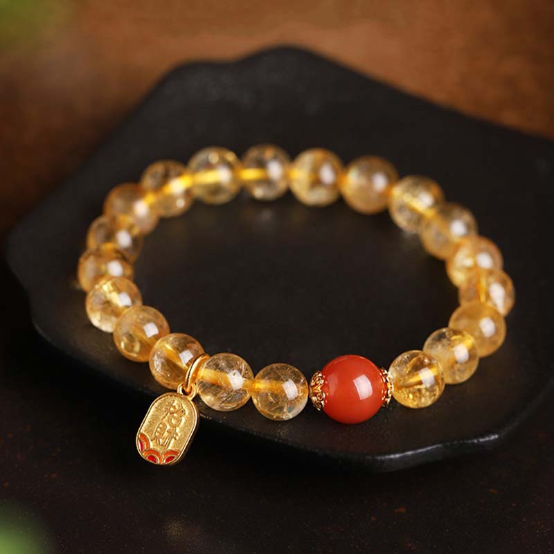 Citrine Red Agate Fortune Charm Bracelet
