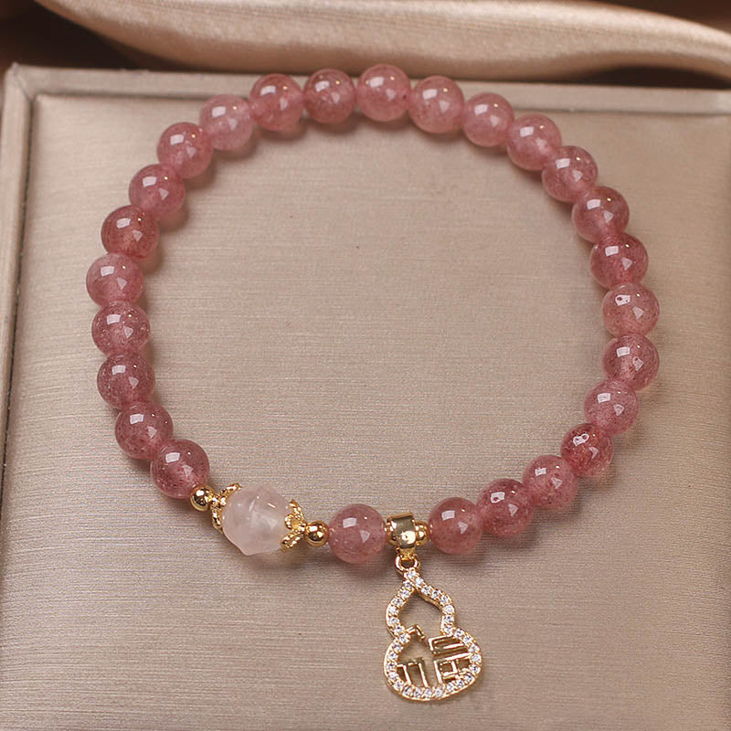 Strawberry Quartz Gourd Fu Character Charm Positive Bracelet