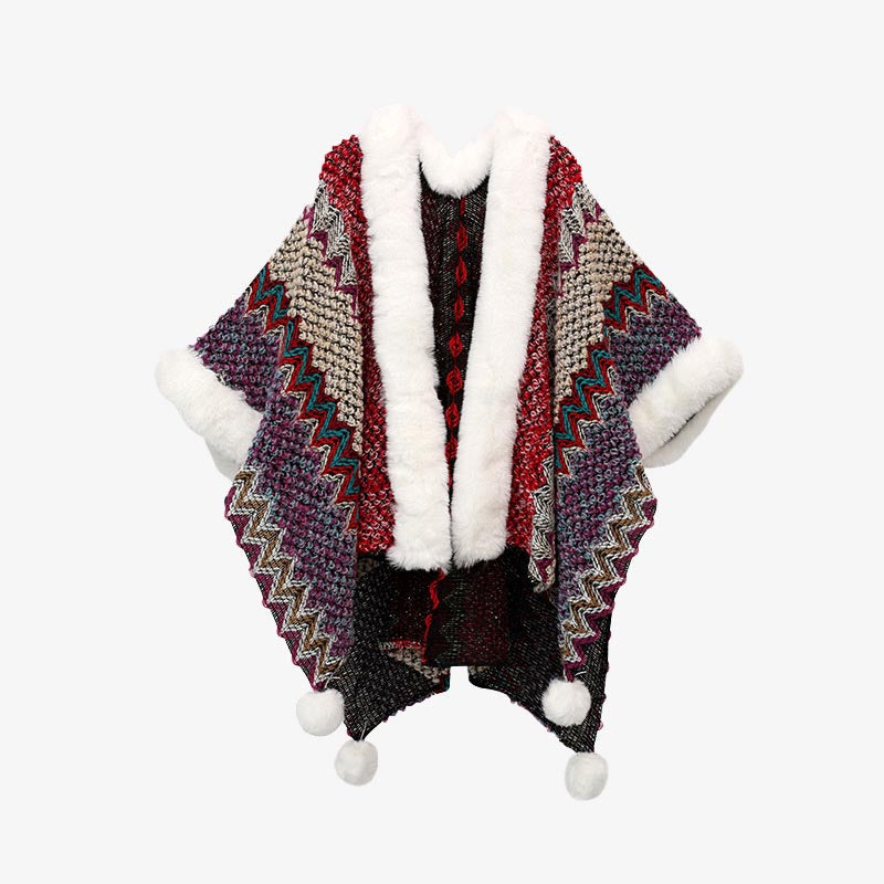 Tibetan Multicolored Wavy Lines Knitted Striped Shawl Coat Winter Cozy Travel Scarf Wrap