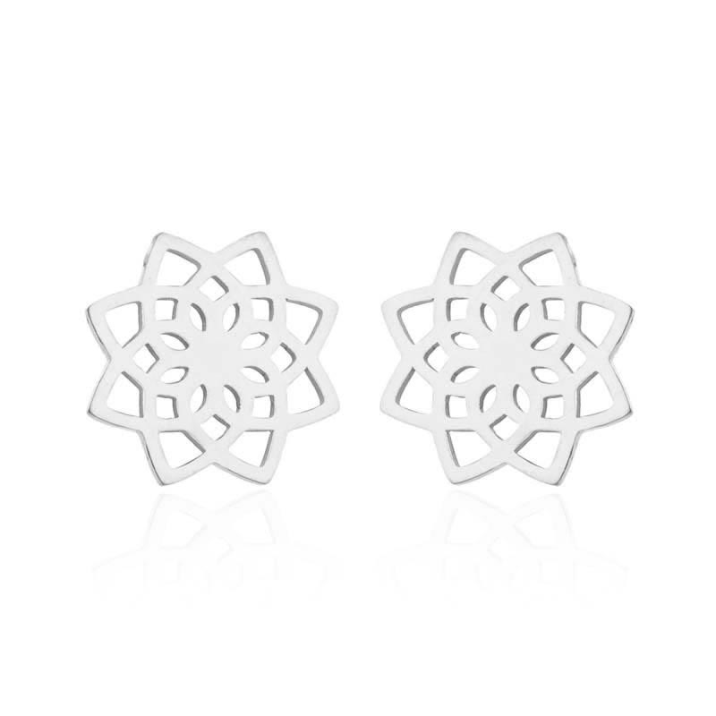 Tibetan Lotus Pattern Minimalist Stud Earrings for New Beginnings