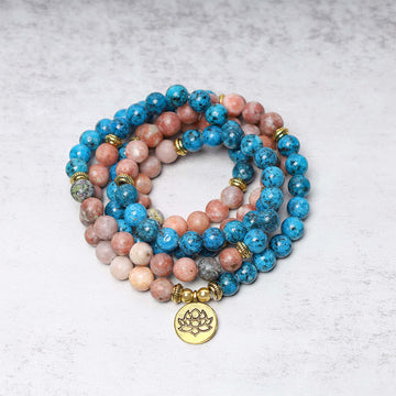 108 Mala Beads Apatite Red Stone Lotus Meditation Prayer Bead Bracelet (Extra 35% Off | USE CODE: FS35)