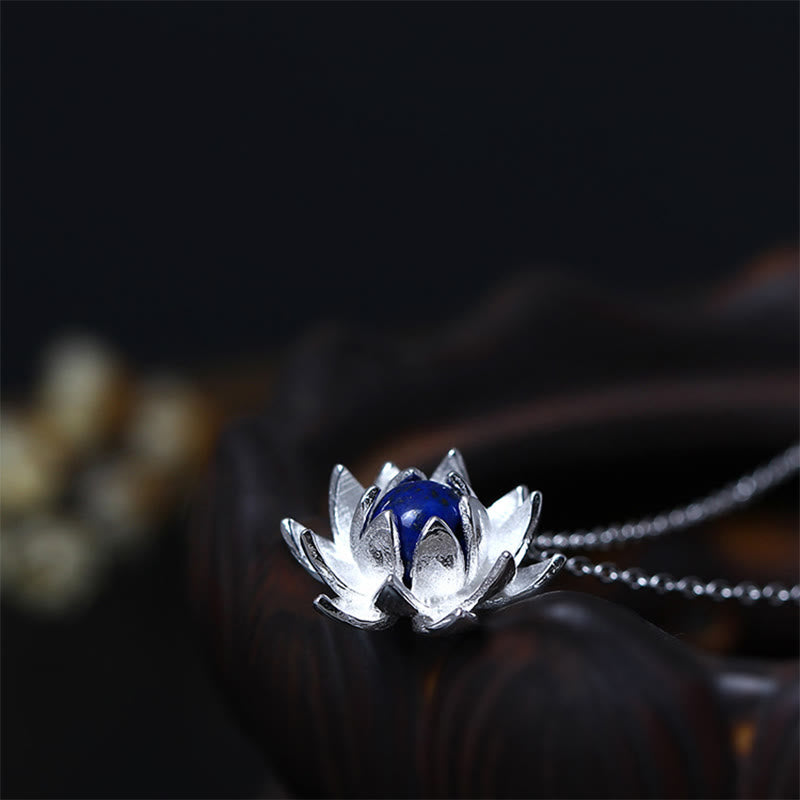 925 Sterling Silver Lazurite Lotus Flower Self Care Necklace Pendant