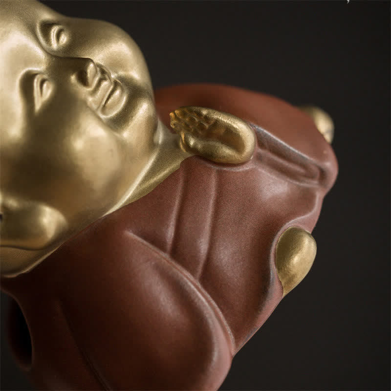 Handcrafted Ceramic Laughing Buddha Healing Incense Burner for Meditation